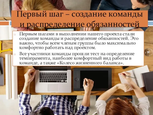 Первый шаг – создание команды и распределение обязанностей Первым шагами в выполнении