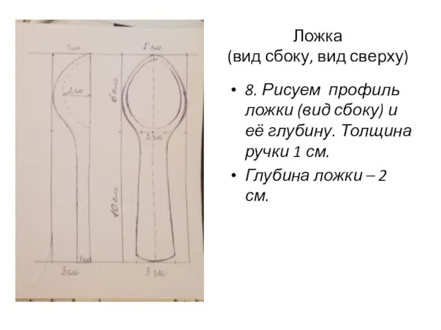 Ложка (вид сбоку, вид сверху) 8. Рисуем профиль ложки (вид сбоку) и