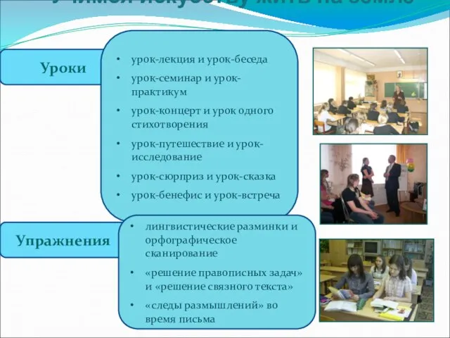 Учимся искусству жить на земле Уроки урок-лекция и урок-беседа урок-семинар и урок-практикум