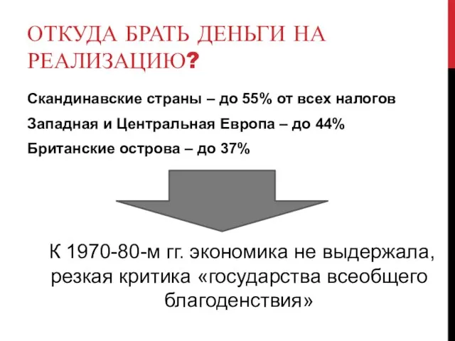 ОТКУДА БРАТЬ ДЕНЬГИ НА РЕАЛИЗАЦИЮ? Скандинавские страны – до 55% от всех