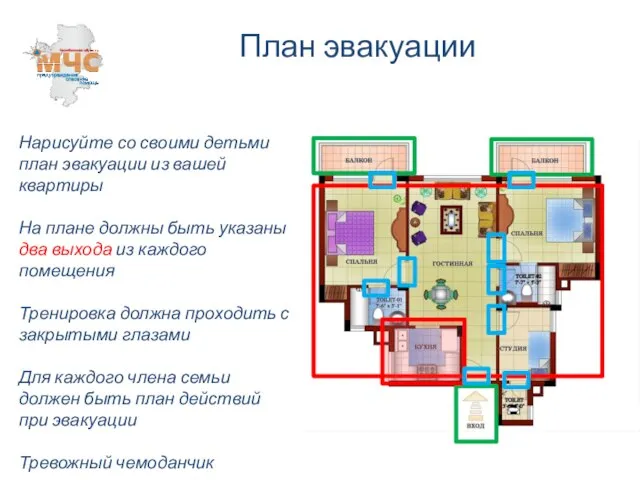 План эвакуации Нарисуйте со своими детьми план эвакуации из вашей квартиры На