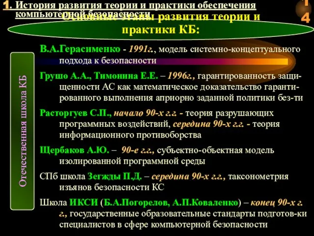 Основные этапы развития теории и практики КБ: Отечественная школа КБ В.А.Герасименко -