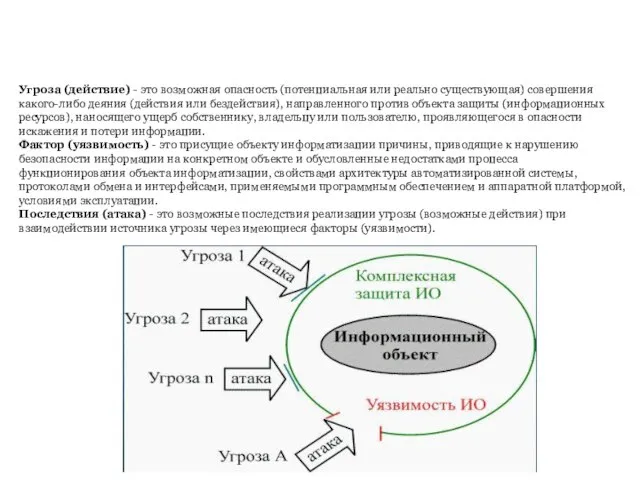 Угроза (действие) - это возможная опасность (потенциальная или реально существующая) совершения какого-либо