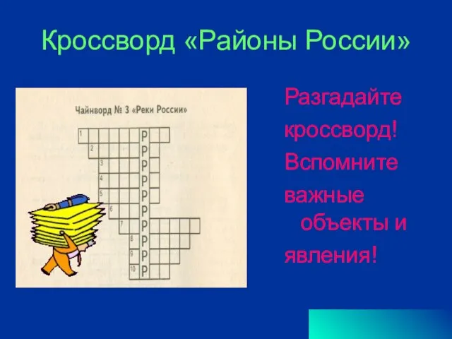 Кроссворд «Районы России» Разгадайте кроссворд! Вспомните важные объекты и явления!