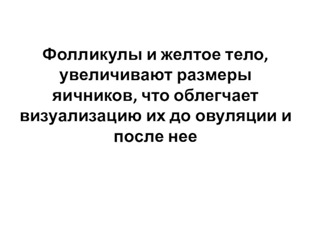 Фолликулы и желтое тело, увеличивают размеры яичников, что облегчает визуализацию их до овуляции и после нее