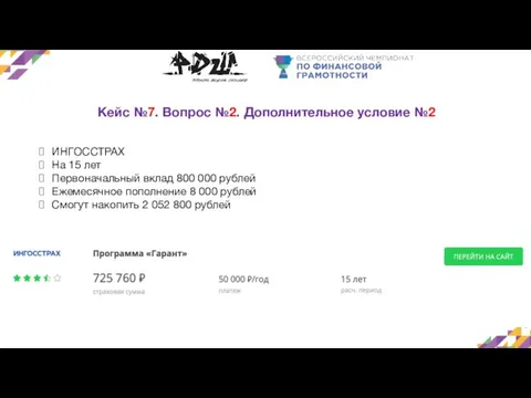 Кейс №7. Вопрос №2. Дополнительное условие №2 ИНГОССТРАХ На 15 лет Первоначальный