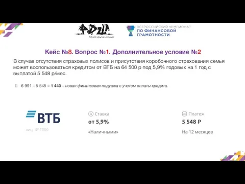 Кейс №8. Вопрос №1. Дополнительное условие №2 В случае отсутствия страховых полисов