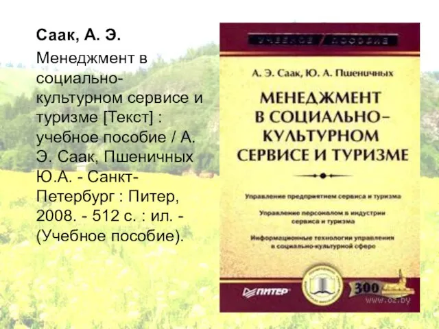 Саак, А. Э. Менеджмент в социально-культурном сервисе и туризме [Текст] : учебное