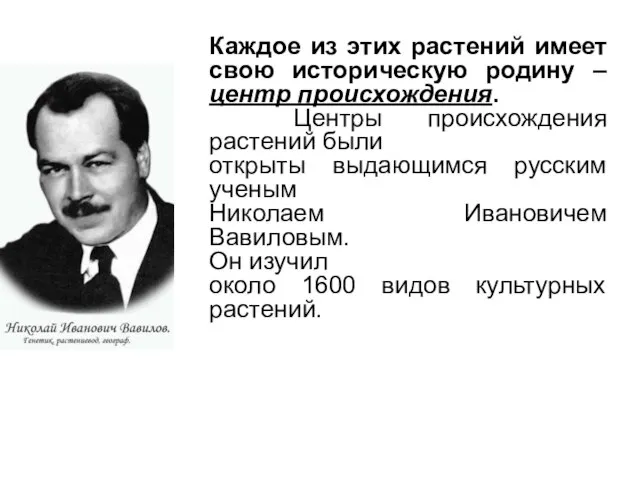 Каждое из этих растений имеет свою историческую родину – центр происхождения. Центры