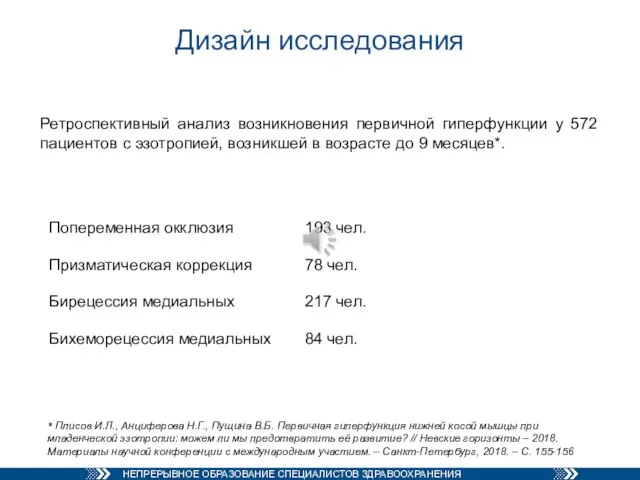 Дизайн исследования * Плисов И.Л., Анциферова Н.Г., Пущина В.Б. Первичная гиперфункция нижней