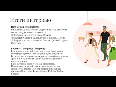 Итоги интервью Немного о респондентах: 1) Евгения, 25 лет, Москва (переезд из