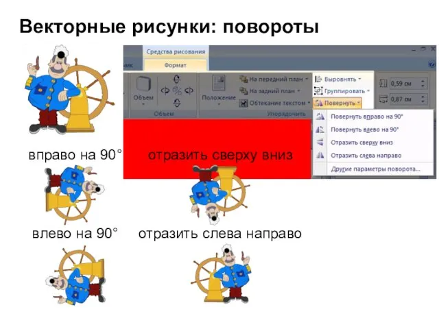 Векторные рисунки: повороты вправо на 90° влево на 90° отразить сверху вниз отразить слева направо