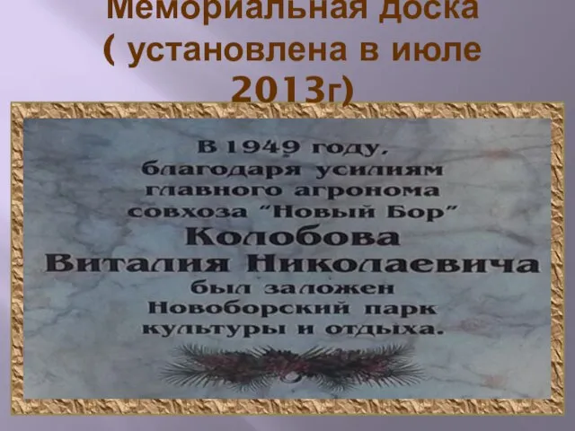 Мемориальная доска ( установлена в июле 2013г)