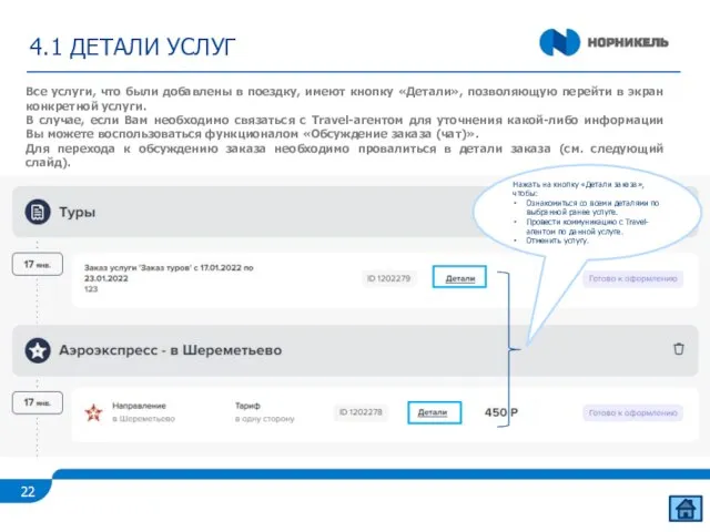 4.1 ДЕТАЛИ УСЛУГ Все услуги, что были добавлены в поездку, имеют кнопку