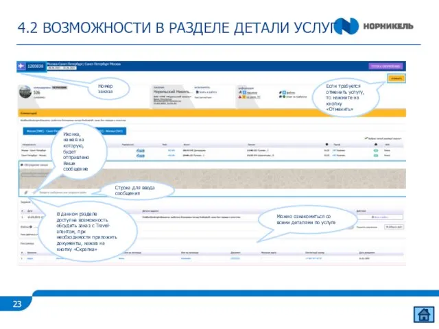 4.2 ВОЗМОЖНОСТИ В РАЗДЕЛЕ ДЕТАЛИ УСЛУГ В данном разделе доступна возможность обсудить