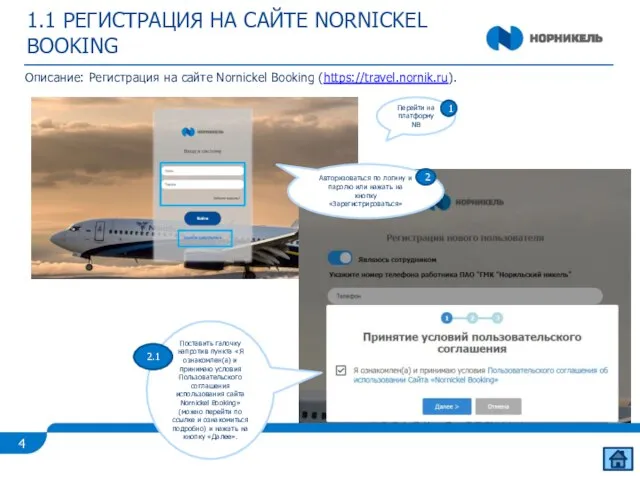 1.1 РЕГИСТРАЦИЯ НА САЙТЕ NORNICKEL BOOKING Описание: Регистрация на сайте Nornickel Booking