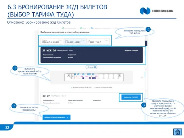 6.3 БРОНИРОВАНИЕ Ж/Д БИЛЕТОВ (ВЫБОР ТАРИФА ТУДА) Описание: Бронирование ж/д билетов. 2