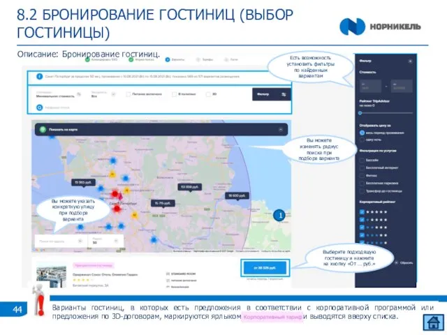 8.2 БРОНИРОВАНИЕ ГОСТИНИЦ (ВЫБОР ГОСТИНИЦЫ) Описание: Бронирование гостиниц.