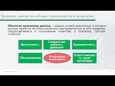 Хранение данных на «облаке»: преимущества и недостатки Облачное хранилище данных – модель