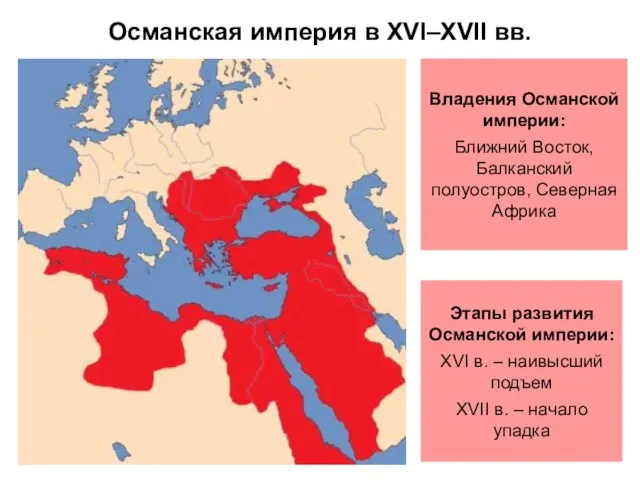 Османская империя в XVI–XVII вв. Владения Османской империи: Ближний Восток, Балканский полуостров,