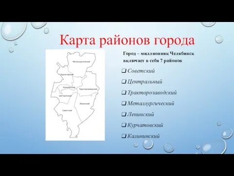 Карта районов города Город – миллионник Челябинск включает в себя 7 районов