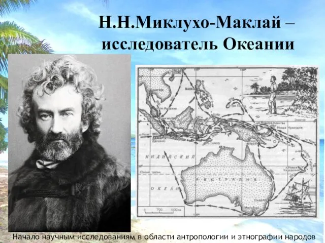 Н.Н.Миклухо-Маклай –исследователь Океании Начало научным исследованиям в области антропологии и этнографии народов