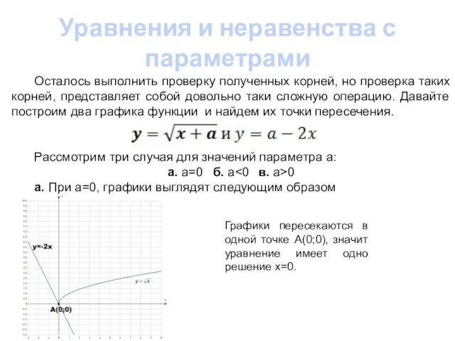 Уравнения и неравенства с параметрами Осталось выполнить проверку полученных корней, но проверка