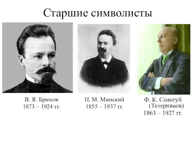 Старшие символисты В. Я. Брюсов 1873 – 1924 гг. Н. М. Минский