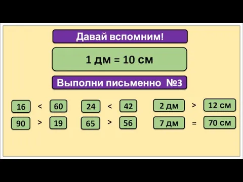 16 Выполни письменно №3 60 2 дм 12 см Давай вспомним! 1