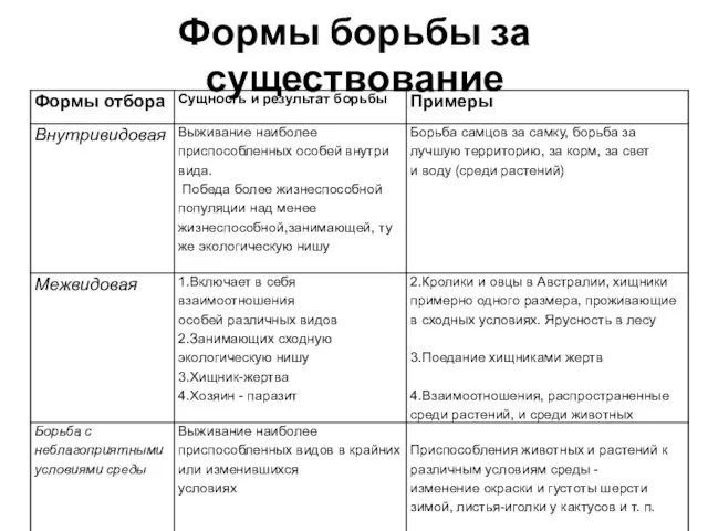 Формы борьбы за существование