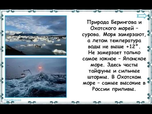 Природа Берингова и Охотского морей – сурова. Моря замерзают, а летом температура