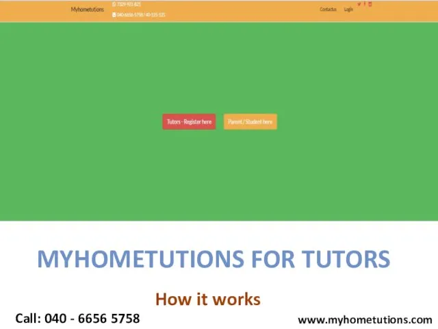 How it works MYHOMETUTIONS FOR TUTORS www.myhometutions.com Call: 040 - 6656 5758