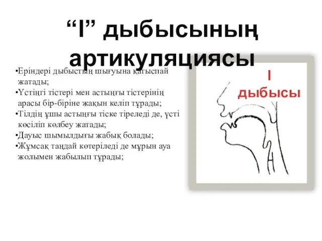 Еріндері дыбыстың шығуына қатыспай жатады; Үстіңгі тістері мен астыңғы тістерінің арасы бір-біріне