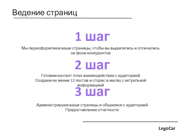 Ведение страниц LegoCar Мы переоформляем ваши страницы, чтобы вы выделялись и отличались