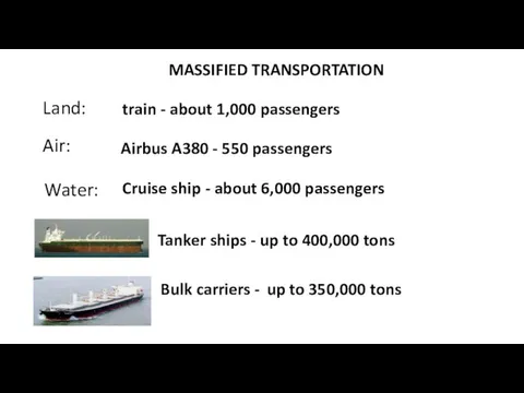 MASSIFIED TRANSPORTATION Land: train - about 1,000 passengers Airbus A380 - 550