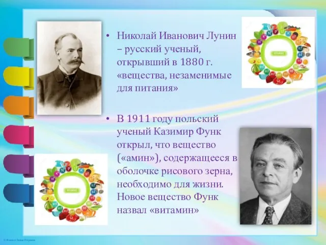 Николай Иванович Лунин – русский ученый, открывший в 1880 г. «вещества, незаменимые