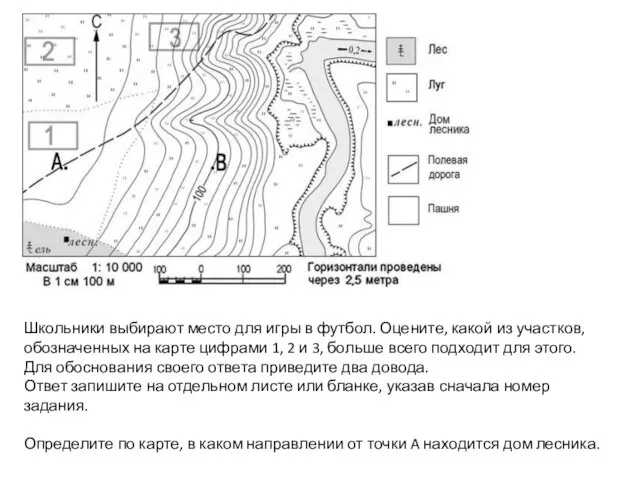 Школьники выбирают место для игры в футбол. Оцените, какой из участков, обозначенных