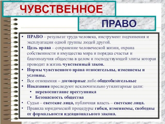 ЧУВСТВЕННОЕ ПРАВО ПРАВО – результат труда человека, инструмент подчинения и эксплуатации одной