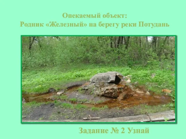 Опекаемый объект: Родник «Железный» на берегу реки Потудань Задание № 2 Узнай