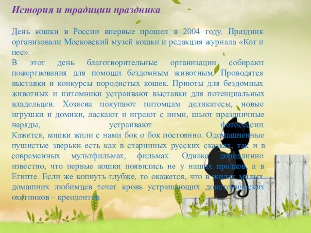 История и традиции праздника День кошки в России впервые прошел в 2004