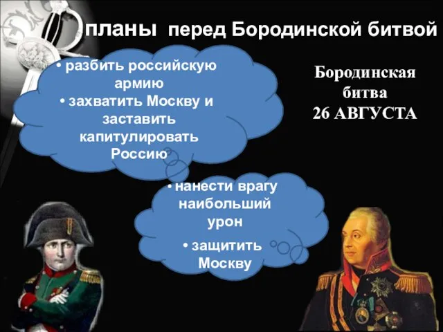 планы перед Бородинской битвой нанести врагу наибольший урон защитить Москву разбить российскую