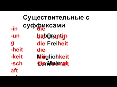 Существительные с суффиксами -in -ung -heit -keit -schaft -ei die Laborantin die