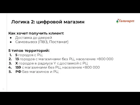 Как хочет получить клиент: Доставка до дверей Самовывоз (ПВЗ, Постамат) 5 типов