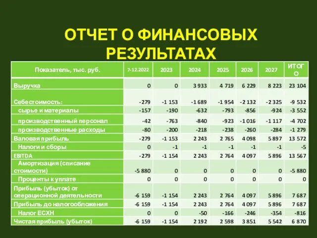 ОТЧЕТ О ФИНАНСОВЫХ РЕЗУЛЬТАТАХ