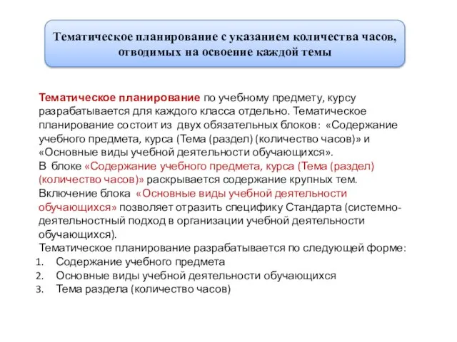 Тематическое планирование с указанием количества часов, отводимых на освоение каждой темы Тематическое