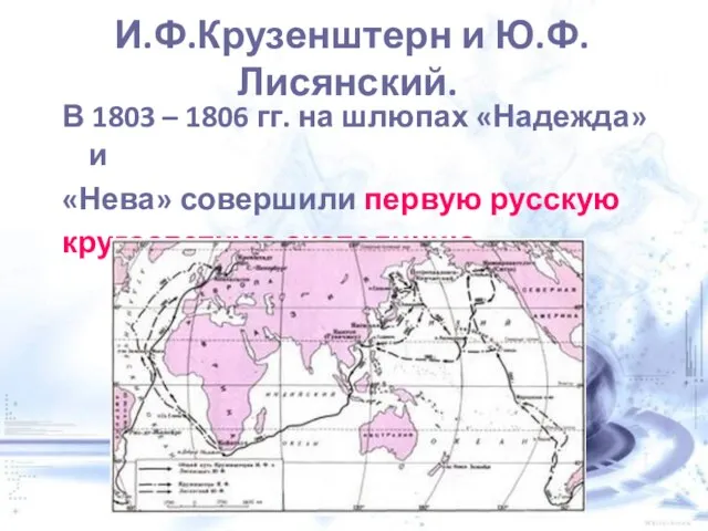 И.Ф.Крузенштерн и Ю.Ф.Лисянский. В 1803 – 1806 гг. на шлюпах «Надежда» и