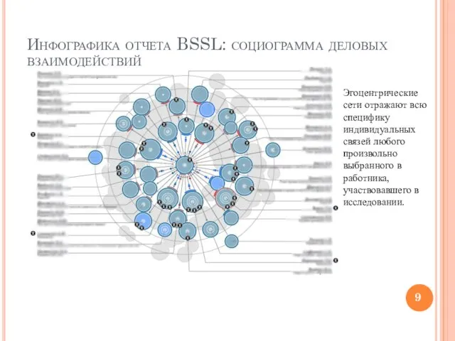 Инфографика отчета BSSL: социограмма деловых взаимодействий Эгоцентрические сети отражают всю специфику индивидуальных