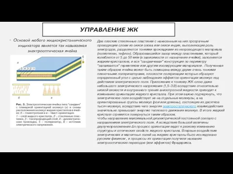 УПРАВЛЕНИЕ ЖК Основой любого жидкокристаллического индикатора является так называемая электрооптическая ячейка Две