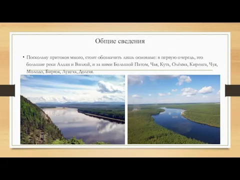 Общие сведения Поскольку притоков много, стоит обозначить лишь основные: в первую очередь,