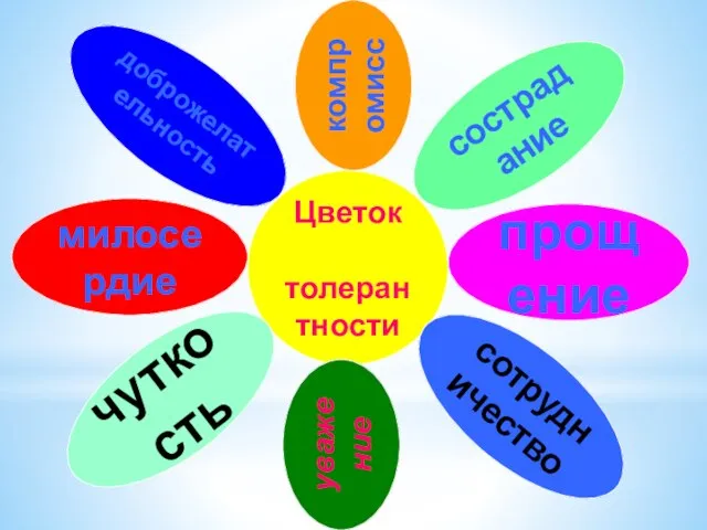 Цветок толерантности сострадание милосердие сотрудничество доброжелательность чуткость уважение прощение компромисс